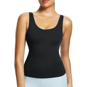 imagebaleaf Freeleaf Womens Longline Sports Bra Molded Cup Workout Tank Yoga Tops Built in Bra Athletic CamisoleBlack