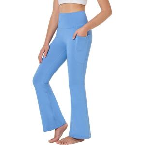 imagebaleaf Girls Flare Leggings Yoga Dance Pants Kids Bell Bottoms School Preppy Teen High Waist Pockets AthleticLight Blue
