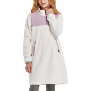 imagebaleaf Girls Fleece Dress Thermal Pullover Long Polar Tunic Sweatshirt Quarter Zip Winter Outfits PocketBirch White