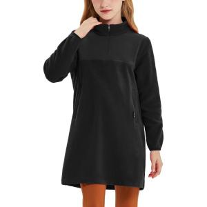 imagebaleaf Girls Fleece Dress Thermal Pullover Long Polar Tunic Sweatshirt Quarter Zip Winter Outfits PocketBlack
