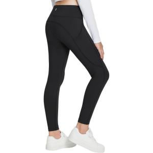 imagebaleaf Girls Fleece Lined Leggings Athletic Yoga Pants Thermal Dance Tights Pockets Winter RunningBlack