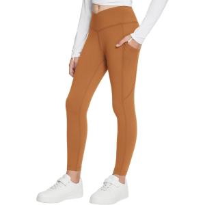 imagebaleaf Girls Fleece Lined Leggings Athletic Yoga Pants Thermal Dance Tights Pockets Winter RunningCaramel