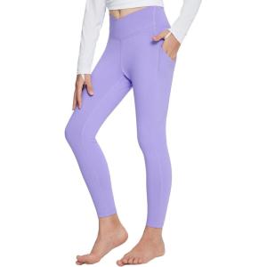 imagebaleaf Girls Fleece Lined Leggings Athletic Yoga Pants Thermal Dance Tights Pockets Winter RunningPurple