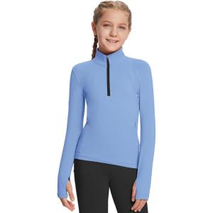 imagebaleaf Girls Fleece Long Sleeve Shirts Fall Jacket Half Zip Sweatshirts Horse Riding Camping Thermal Coat KidsAblue
