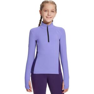 imagebaleaf Girls Fleece Long Sleeve Shirts Fall Jacket Half Zip Sweatshirts Horse Riding Camping Thermal Coat KidsApurple