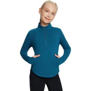imagebaleaf Girls Fleece Long Sleeve Shirts Fall Jacket Half Zip Sweatshirts Horse Riding Camping Thermal Coat KidsBblue