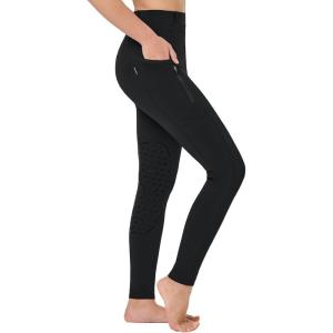 imagebaleaf Girls Horse Riding Pants Kids Equestrian Breeches Belt Loops KneePatch Youth Schooling Tights Zipper PocketBlack