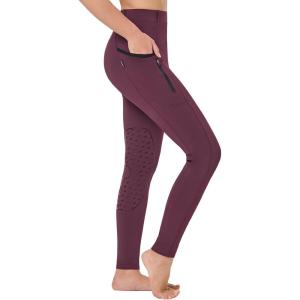 imagebaleaf Girls Horse Riding Pants Kids Equestrian Breeches Belt Loops KneePatch Youth Schooling Tights Zipper PocketWine Red
