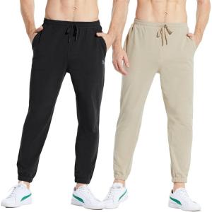 imagebaleaf Mens 27quot Cotton Sweatpants Sports Running Hiking Joggers Pants Lightweight Lounge Pocketed Pajamas 78 LengthBblackkhaki
