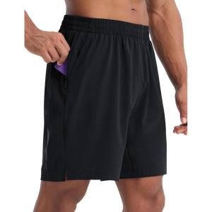 imagebaleaf Mens 7quot Athletic Shorts Quick Dry Running Workout Gym Linerless Shorts with Zipper Pockets Lightweight SportsBlack