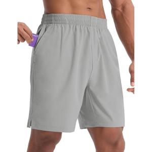 imagebaleaf Mens 7quot Athletic Shorts Quick Dry Running Workout Gym Linerless Shorts with Zipper Pockets Lightweight SportsRhino Gray