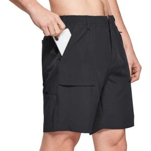 imagebaleaf Mens 7quot Casual Shorts for Summer Elastic Waist Quick Dry Lightweight Short with Cargo Hiking FishingBlack