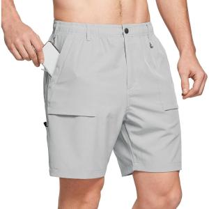 imagebaleaf Mens 7quot Casual Shorts for Summer Elastic Waist Quick Dry Lightweight Short with Cargo Hiking FishingGlacier Gray