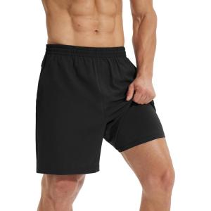 imagebaleaf Mens 7quot Running Shorts Quick Dry Workout Athletic Gym Shorts with Zipper Pockets01black