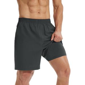 imagebaleaf Mens 7quot Running Shorts Quick Dry Workout Athletic Gym Shorts with Zipper Pockets01grey