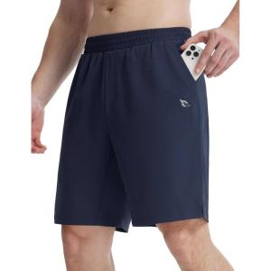 imagebaleaf Mens Athletic Running Shorts 9quot Quick Dry Workout Gym Shorts Lightweight Mesh 2 in 1 Shorts with Zipper PocketsNavy Blue
