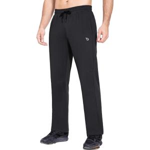 imagebaleaf Mens Fleece Lined Water Resistant Pants Winter Thermal Sweatpants with Zipper Pockets Warm Open BottomBlack