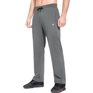 imagebaleaf Mens Fleece Lined Water Resistant Pants Winter Thermal Sweatpants with Zipper Pockets Warm Open BottomDark Grey