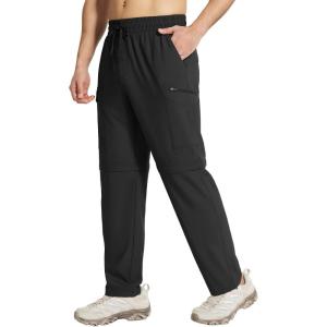 imagebaleaf Mens Hiking Convertible Pants Water Resistant Lightweight Quick Dry Cargo Elastic Waist Outdoor with Zip PocketsBlack