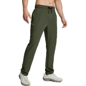 imagebaleaf Mens Hiking Pants Lightweight Quick Dry Water Resistant Elastic Waist Cargo Pants with Zip Pockets for OutdoorDark Army Green