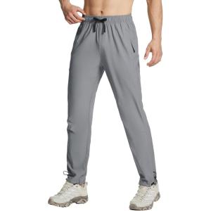 imagebaleaf Mens Hiking Pants Lightweight Quick Dry Water Resistant Elastic Waist Cargo Pants with Zip Pockets for OutdoorFrost Gray
