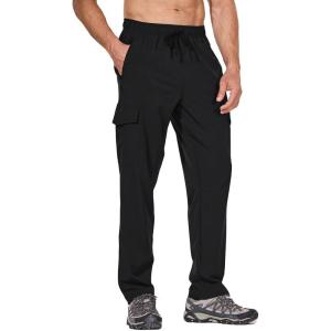 imagebaleaf Mens Hiking Pants Water Resistant Cargo Quick Dry Travel Elastic Waist with Zip Pockets UPF 50 for Work RunningBlack