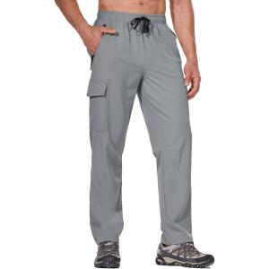 imagebaleaf Mens Hiking Pants Water Resistant Cargo Quick Dry Travel Elastic Waist with Zip Pockets UPF 50 for Work RunningFrost Gray