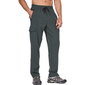 imagebaleaf Mens Hiking Pants Water Resistant Cargo Quick Dry Travel Elastic Waist with Zip Pockets UPF 50 for Work RunningGray