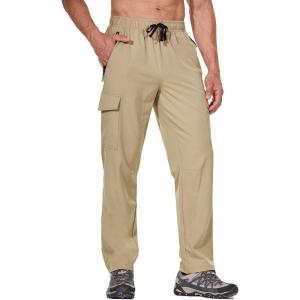 imagebaleaf Mens Hiking Pants Water Resistant Cargo Quick Dry Travel Elastic Waist with Zip Pockets UPF 50 for Work RunningTannin