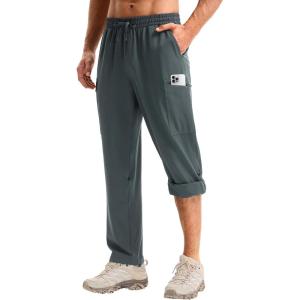 imagebaleaf Mens Hiking Pants Water Resistant Convertible Cargo Capri Roll Up Capri UPF50 Zipper Pockets Clothing TravelGray