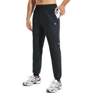imagebaleaf Mens Joggers Pants Athletic Workout Track Running Gym Lightweight Quick Dry Tapered Jogger Zipper PocketsBlack