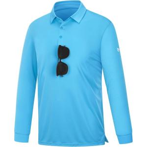 imagebaleaf Mens Long Sleeve Golf Shirt Collared Shirts Polo UPF 50 Lightweight Quick Dry Work Casual OutdoorBluelong