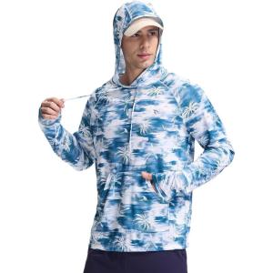 imagebaleaf Mens Rash Guard with Kangaroo Pocket UPF 50 Swim Shirts Long Sleeve Water Sun Protection Hoodie SwimsuitBlue Coconut