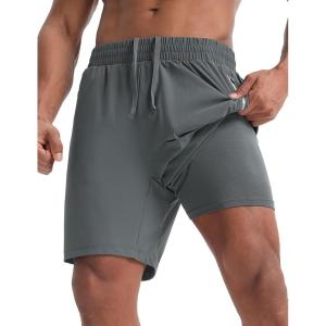 imagebaleaf Mens Running Shorts 7quot Quick Dry Athletic Workout 2 in 1 with Liner Lightweight Gym with Zipper Pocket UPF50Dark Gray