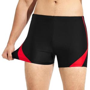 imagebaleaf Mens Square Leg Athletic Swim Jammers Durable Training Splice Team SwimsuitBlackRed