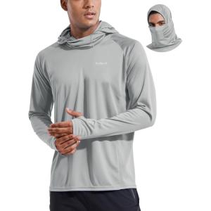 imagebaleaf Mens Sun Protection Hoodie Shirt UPF 50 Long Sleeve UV SPF TShirts with Mask Rash Guard Fishing Lightweight01gray