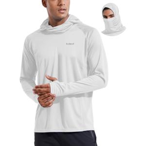 imagebaleaf Mens Sun Protection Hoodie Shirt UPF 50 Long Sleeve UV SPF TShirts with Mask Rash Guard Fishing Lightweight03white