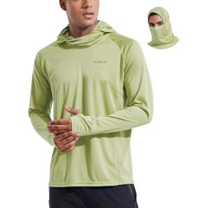 imagebaleaf Mens Sun Protection Hoodie Shirt UPF 50 Long Sleeve UV SPF TShirts with Mask Rash Guard Fishing Lightweight05pale Green