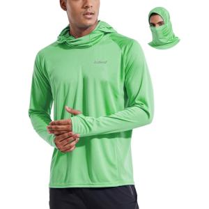 imagebaleaf Mens Sun Protection Hoodie Shirt UPF 50 Long Sleeve UV SPF TShirts with Mask Rash Guard Fishing Lightweight06light Green