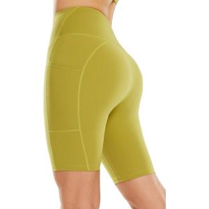 imagebaleaf Sweatleaf Womens Light Compression Biker Shorts 8quot High Waisted Yoga Gym Spandex Shorts Side PocketsGreen