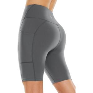 imagebaleaf Sweatleaf Womens Light Compression Biker Shorts 8quot High Waisted Yoga Gym Spandex Shorts Side PocketsGrey