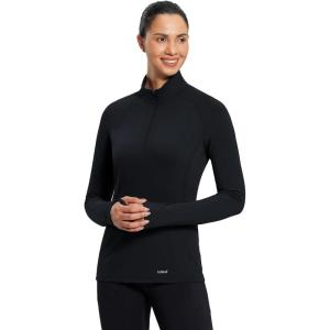 imagebaleaf Womens 14 Zip Fleece Pullover Thermal Long Sleeve Shirts Ski Base Layer Top Thumbholes Winter Cold WeatherBlack