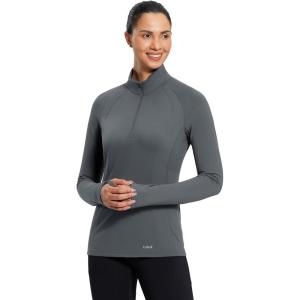 imagebaleaf Womens 14 Zip Fleece Pullover Thermal Long Sleeve Shirts Ski Base Layer Top Thumbholes Winter Cold WeatherLight Grey