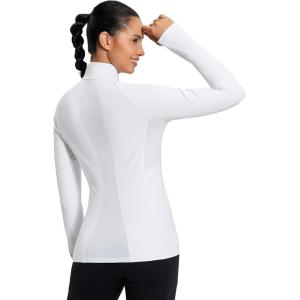 imagebaleaf Womens 14 Zip Fleece Pullover Thermal Long Sleeve Shirts Ski Base Layer Top Thumbholes Winter Cold WeatherWhite