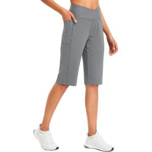 imagebaleaf Womens Bermuda Long Shorts 14quot Knee Length Capris High Waisted Athletic Shorts with Pockets Summer Stretch LooseDark Grey