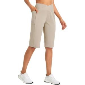 imagebaleaf Womens Bermuda Long Shorts 14quot Knee Length Capris High Waisted Athletic Shorts with Pockets Summer Stretch LooseKhaki