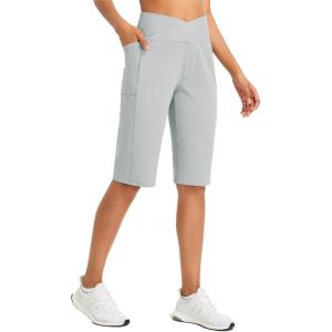 imagebaleaf Womens Bermuda Long Shorts 14quot Knee Length Capris High Waisted Athletic Shorts with Pockets Summer Stretch LooseLight Grey