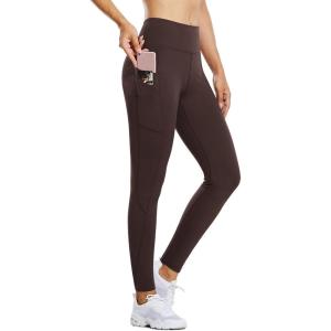 imagebaleaf Womens Fleece Lined Leggings Water Resistant Thermal Winter Warm Tights High Waisted with Pockets Running GearAdark Brown27