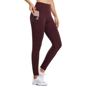 imagebaleaf Womens Fleece Lined Leggings Water Resistant Thermal Winter Warm Tights High Waisted with Pockets Running GearAred Wine27