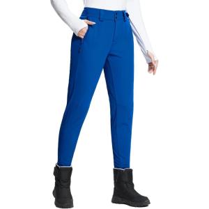 imagebaleaf Womens Fleece Lined Snow Ski Pants Waterproof Windproof Softshell Insulated Slim Thermal Pants Zipper Bottom LegBlue
